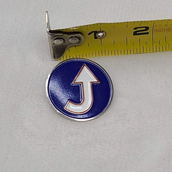 Unknown Arrow Logo Enamel Pin White Red Blue J Shape Direction Change Turn - Picture 5 of 5